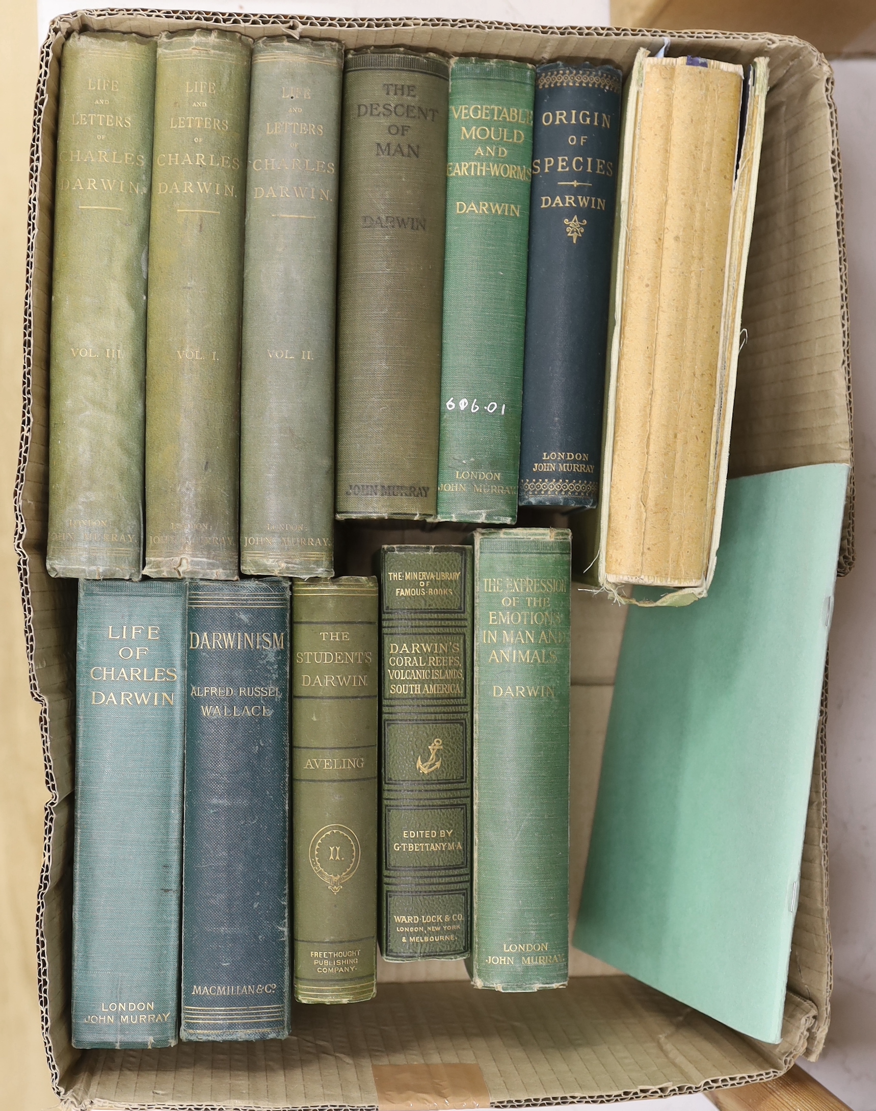 Darwin, Charles - The Origin of Species ... 6th edition, with additions and corrections (forty-seventh thousand). folded diagram, half title; publisher's gilt and blind-ruled cloth, patterned e/ps.; cr.8vo. 1895